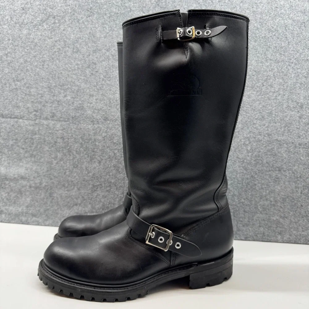 Vintage Carolina Engineer Motorcycle Boots Mens 10.5 Black Leather Steel Toe 16